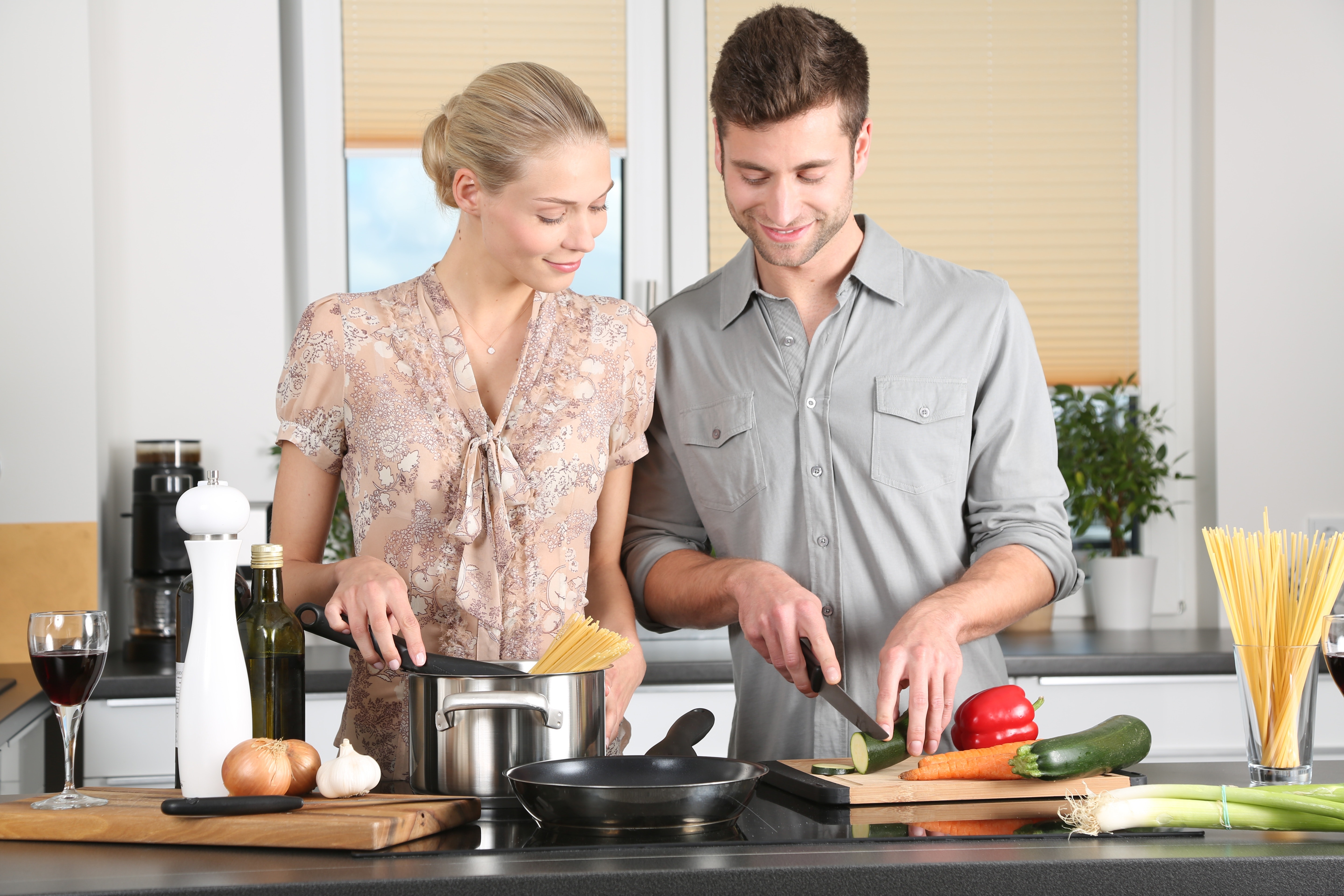 happy cooking couple